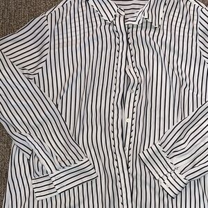 Express Black and White Vertical Stripe Button-Down Shirt